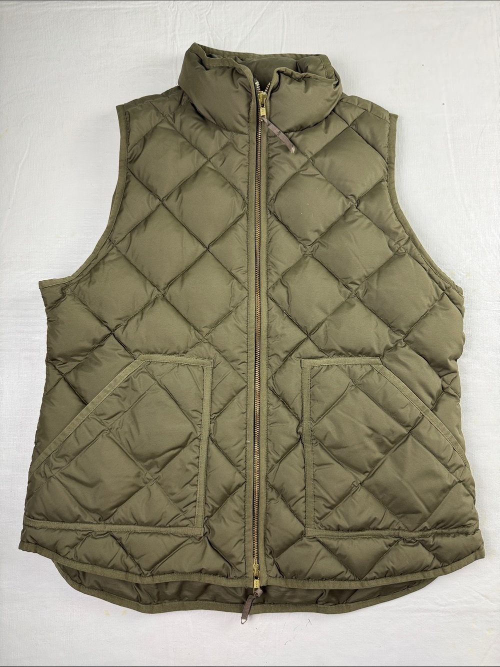 J. Crew Women's Olive Quilted Puffer Vest 2 Way Zipper Pockets Size M